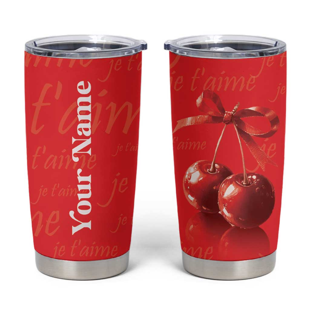 Personalized Coquette Christmas Tumbler Cup Custom Name Cherry Bow Je T'aime - Wonder Print Shop