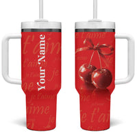 Personalized Coquette Christmas Tumbler With Handle Custom Name Cherry Bow Je T'aime - Wonder Print Shop
