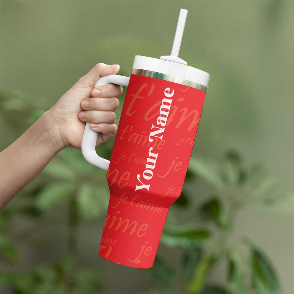 Personalized Coquette Christmas Tumbler With Handle Custom Name Cherry Bow Je T'aime - Wonder Print Shop