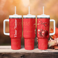 Personalized Coquette Christmas Tumbler With Handle Custom Name Cherry Bow Je T'aime - Wonder Print Shop