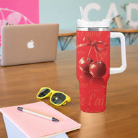 Personalized Coquette Christmas Tumbler With Handle Custom Name Cherry Bow Je T'aime - Wonder Print Shop