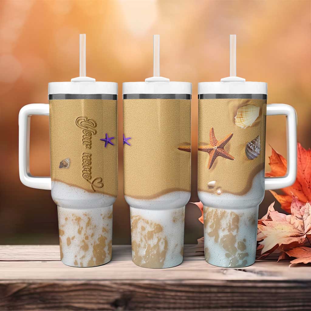 Personalized Beach Tumbler With Handle Custom Name Beach Trip Vacation - Wonder Print Shop
