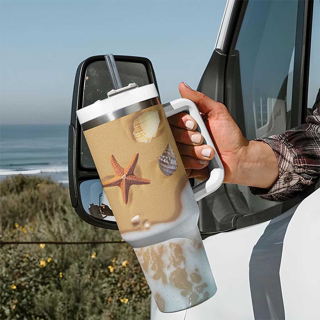 Personalized Beach Tumbler With Handle Custom Name Beach Trip Vacation - Wonder Print Shop
