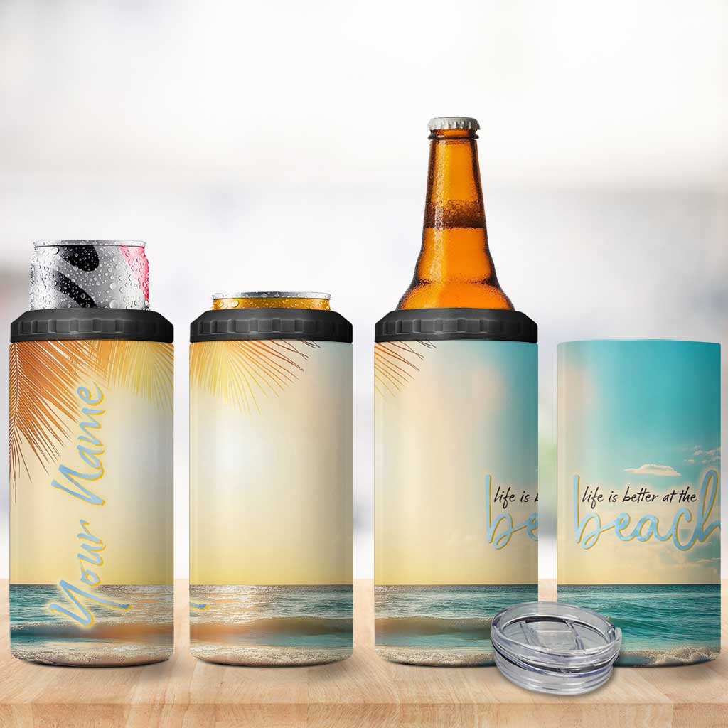 Personalized Beach 4 in 1 Can Cooler Tumbler Custom Name Life Is Better At Beach Trip Vacation - Wonder Print Shop