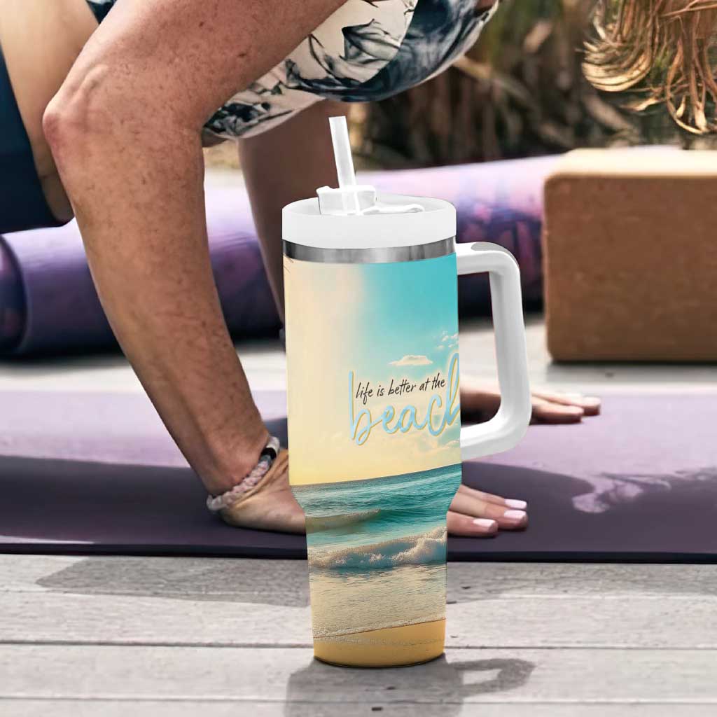 Personalized Beach Tumbler With Handle Custom Name Life Is Better At Beach Trip Vacation - Wonder Print Shop