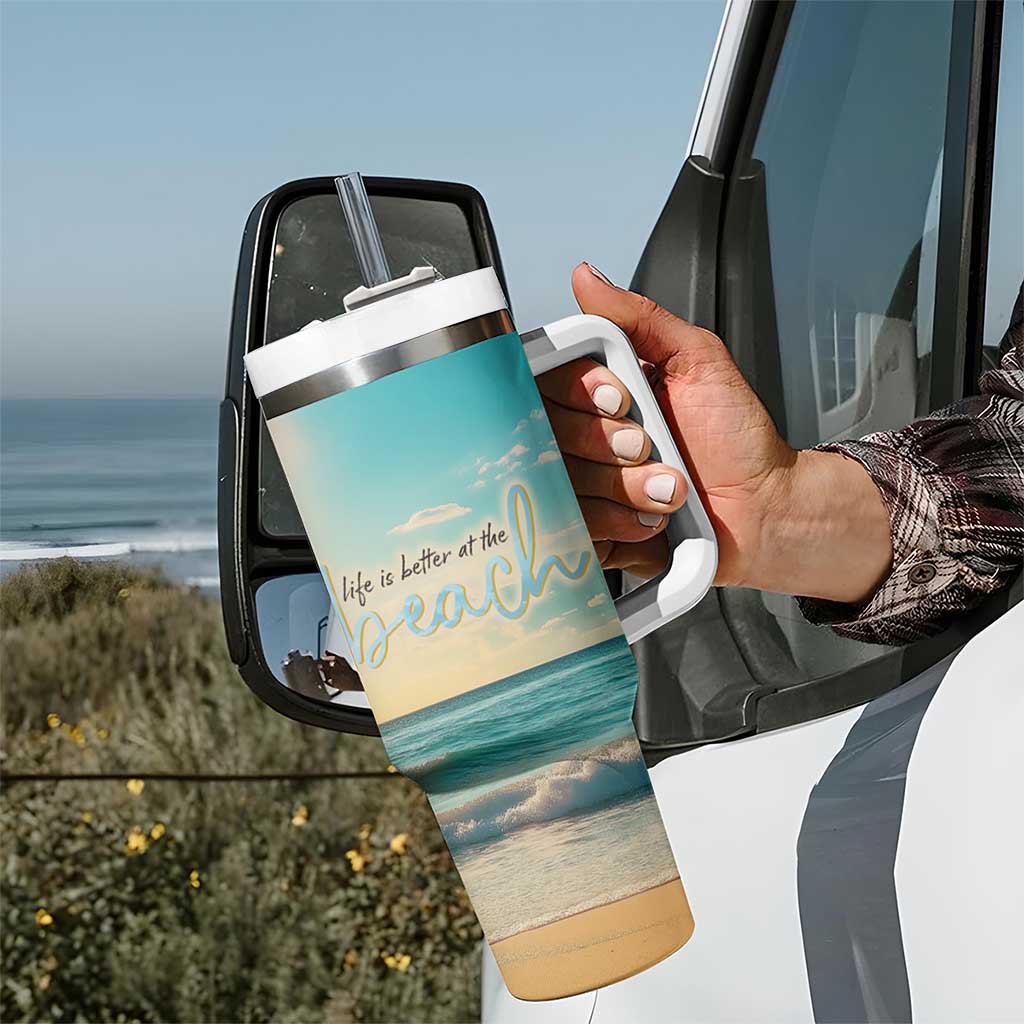 Personalized Beach Tumbler With Handle Custom Name Life Is Better At Beach Trip Vacation - Wonder Print Shop