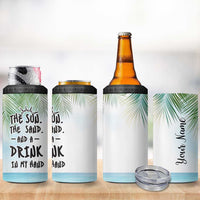 Personalized Beach Lover 4 in 1 Can Cooler Tumbler Custom Name The Sun The Sand And A Drink In My Hand - Wonder Print Shop
