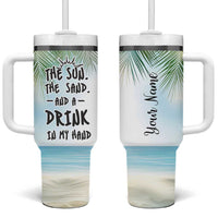Personalized Beach Lover Tumbler With Handle Custom Name The Sun The Sand And A Drink In My Hand - Wonder Print Shop