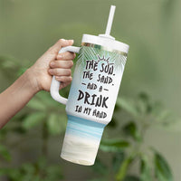Personalized Beach Lover Tumbler With Handle Custom Name The Sun The Sand And A Drink In My Hand - Wonder Print Shop
