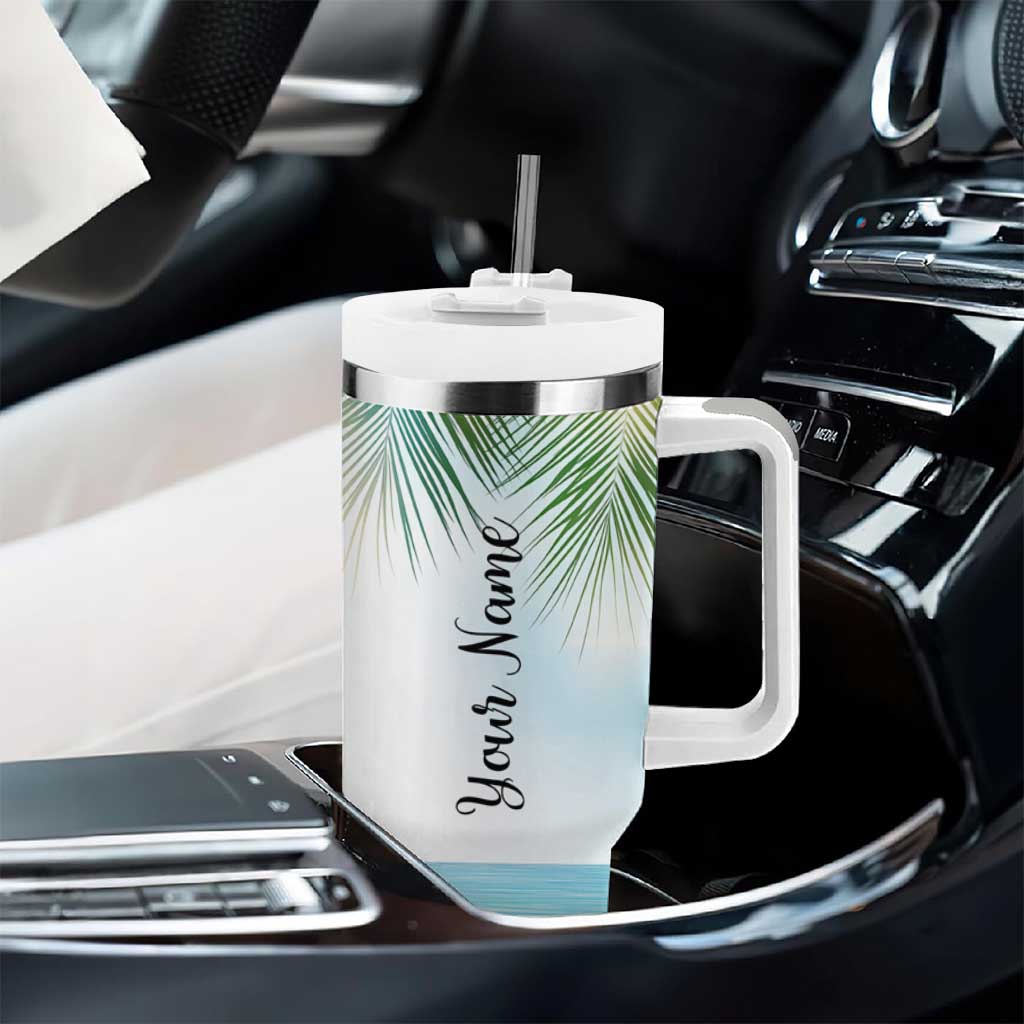 Personalized Beach Lover Tumbler With Handle Custom Name The Sun The Sand And A Drink In My Hand - Wonder Print Shop
