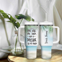 Personalized Beach Lover Tumbler With Handle Custom Name The Sun The Sand And A Drink In My Hand - Wonder Print Shop