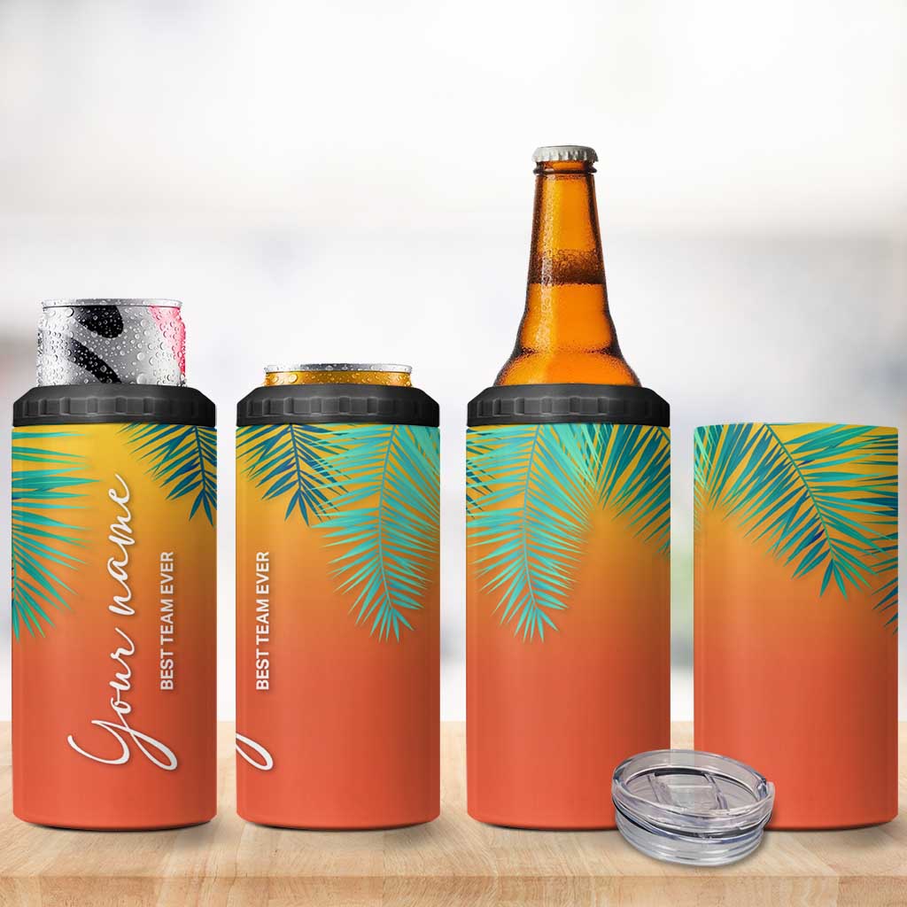 Personalized Beach Trip Vacation 4 in 1 Can Cooler Tumbler Custom Name Best Team Ever Teambuilding - Wonder Print Shop
