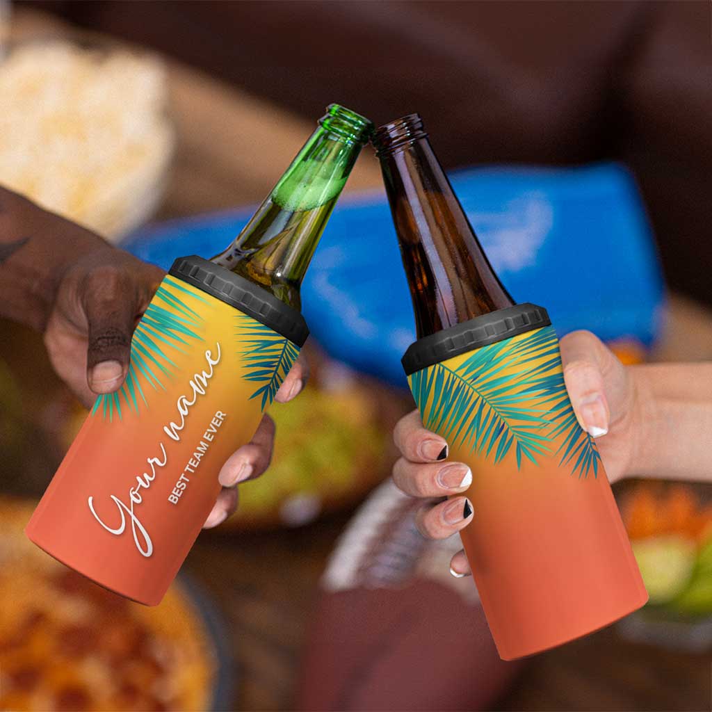 Personalized Beach Trip Vacation 4 in 1 Can Cooler Tumbler Custom Name Best Team Ever Teambuilding - Wonder Print Shop
