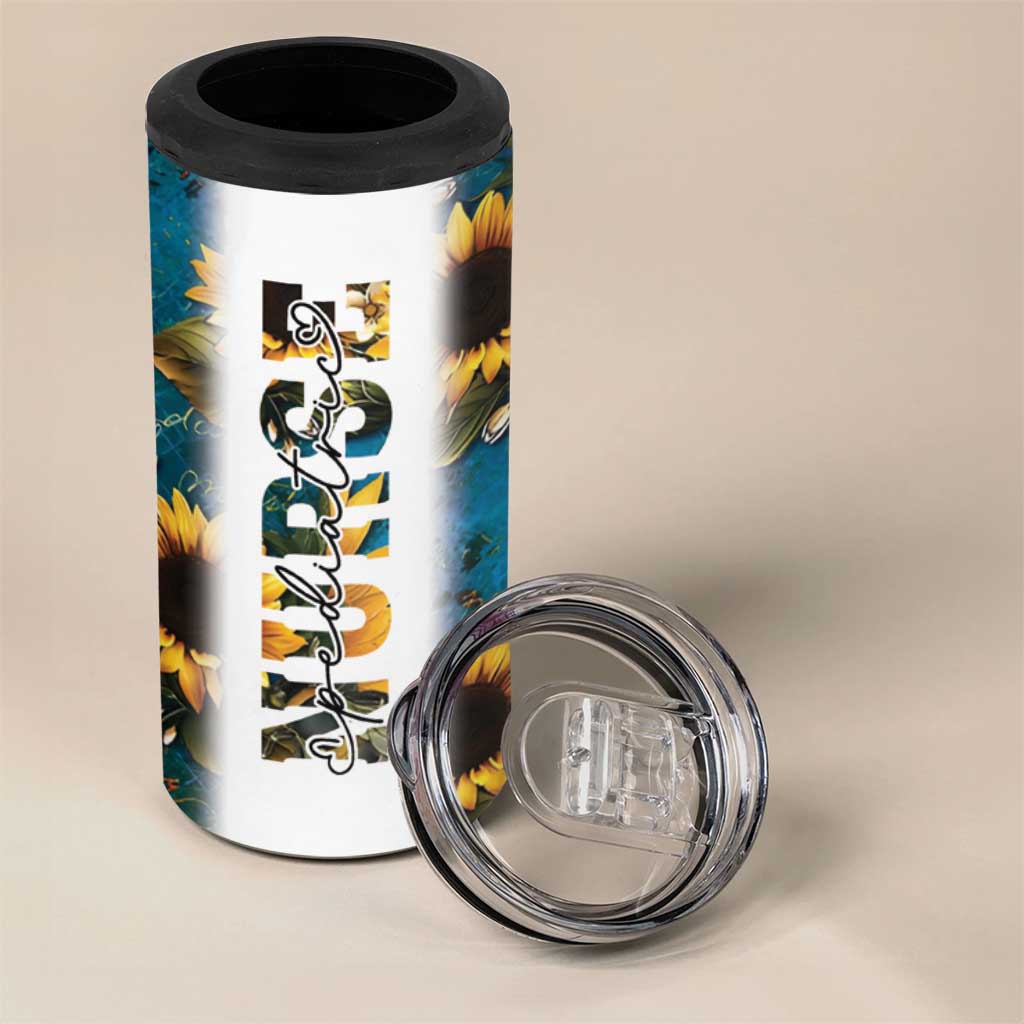 Personalized Pediatric Nurse 4 in 1 Can Cooler Tumbler Custom Name Nurse Gifts Sunflower - Wonder Print Shop