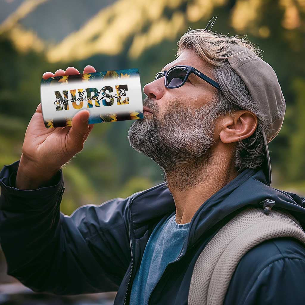 Personalized Pediatric Nurse 4 in 1 Can Cooler Tumbler Custom Name Nurse Gifts Sunflower - Wonder Print Shop