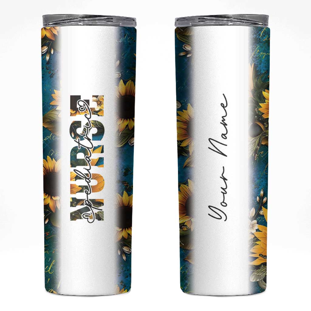 Personalized Pediatric Nurse Skinny Tumbler Custom Name Nurse Gifts Sunflower - Wonder Print Shop