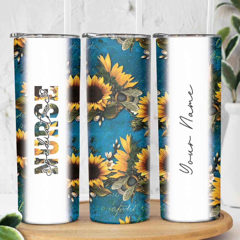 Personalized Pediatric Nurse Skinny Tumbler Custom Name Nurse Gifts Sunflower - Wonder Print Shop