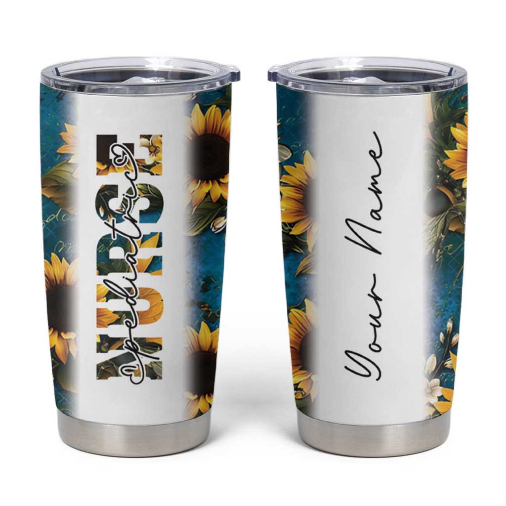 Personalized Pediatric Nurse Tumbler Cup Custom Name Nurse Gifts Sunflower - Wonder Print Shop
