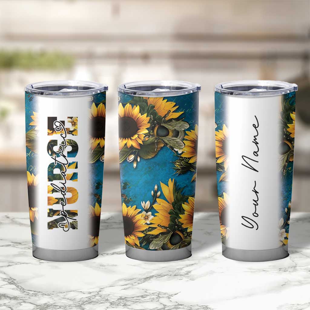 Personalized Pediatric Nurse Tumbler Cup Custom Name Nurse Gifts Sunflower - Wonder Print Shop