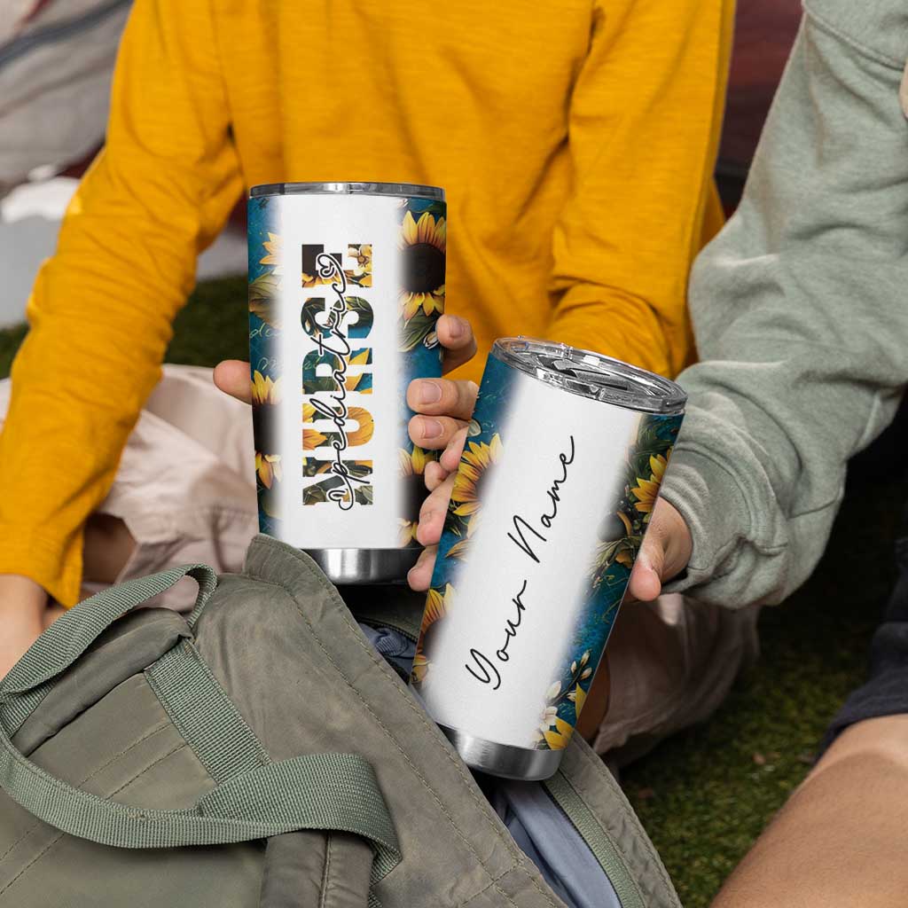 Personalized Pediatric Nurse Tumbler Cup Custom Name Nurse Gifts Sunflower - Wonder Print Shop