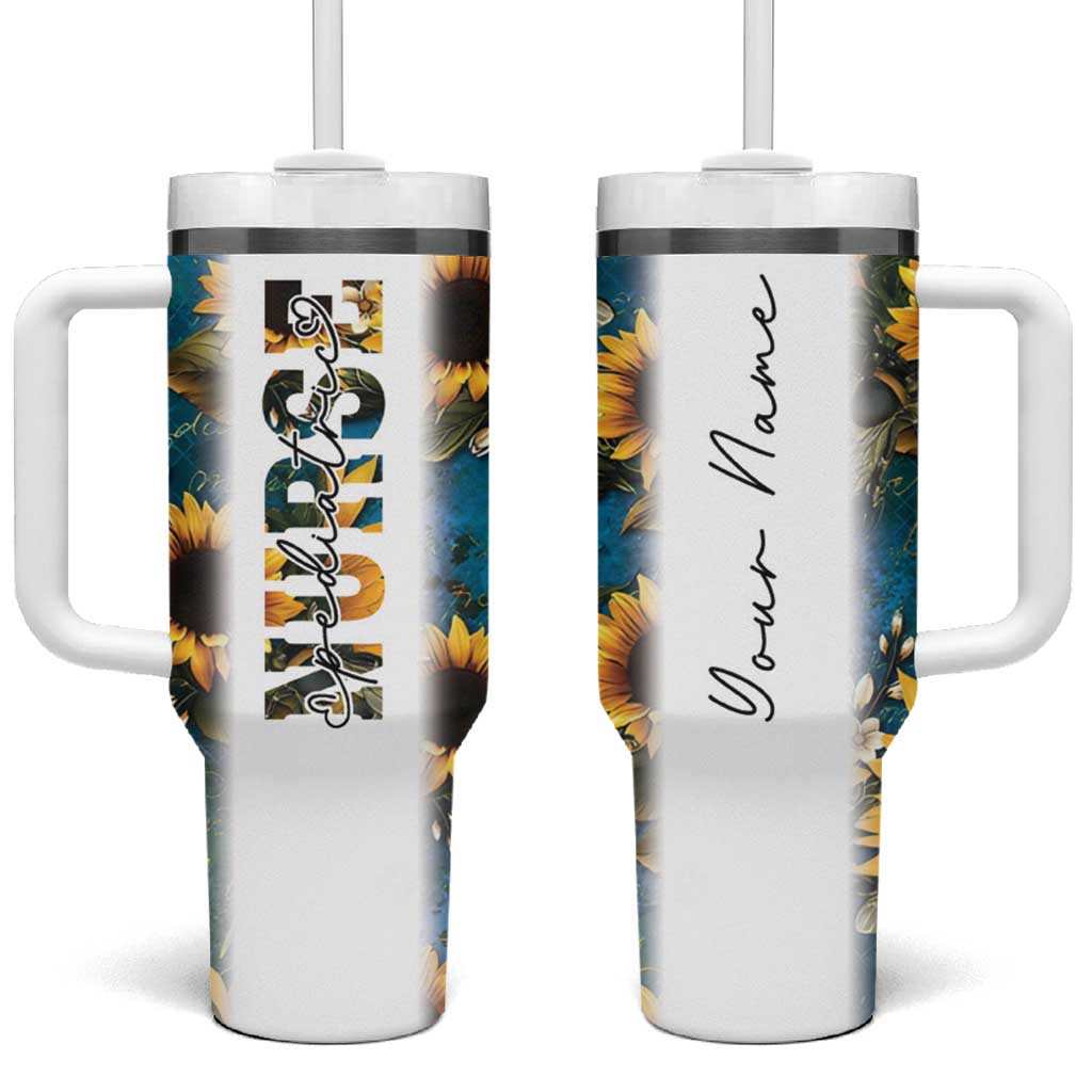 Personalized Pediatric Nurse Tumbler With Handle Custom Name Nurse Gifts Sunflower - Wonder Print Shop
