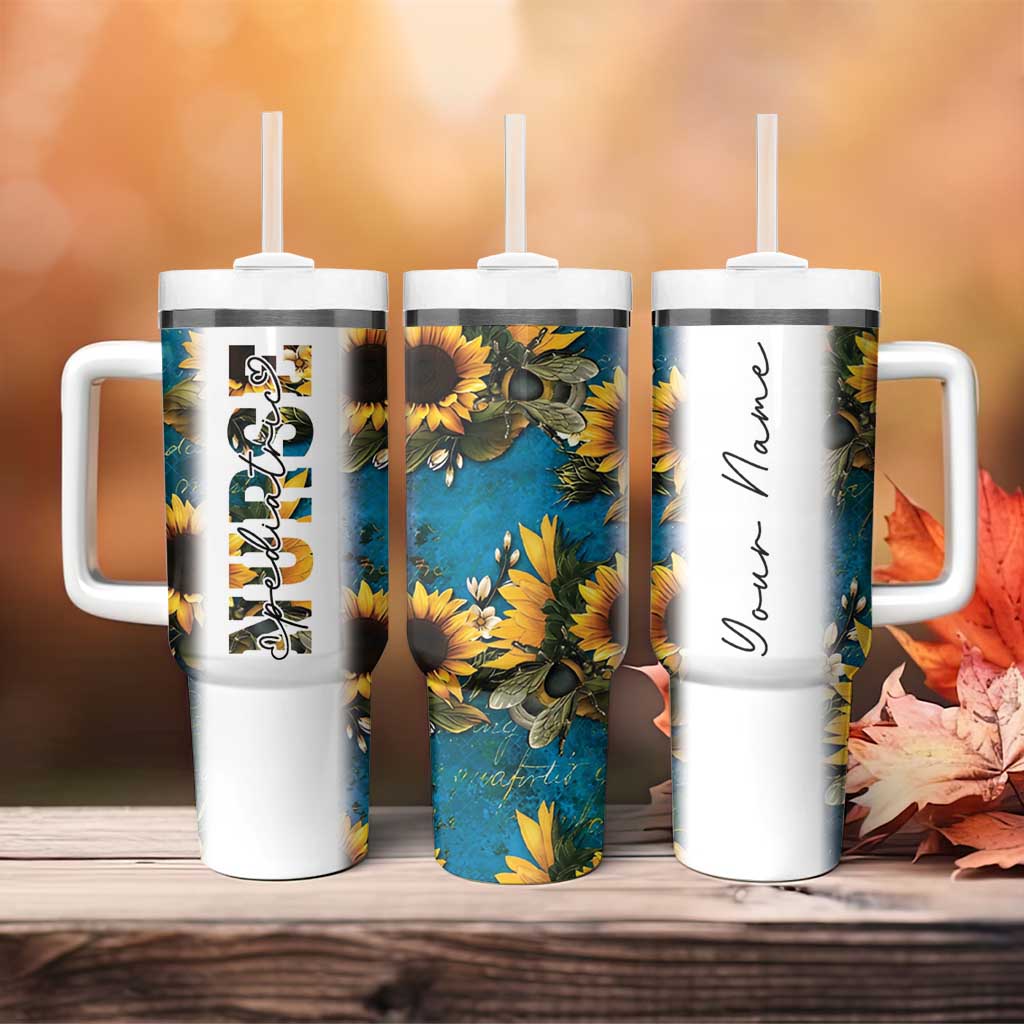 Personalized Pediatric Nurse Tumbler With Handle Custom Name Nurse Gifts Sunflower - Wonder Print Shop