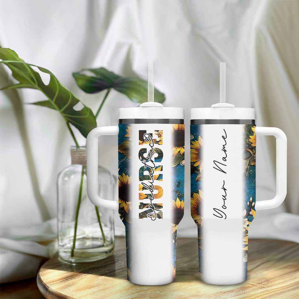 Personalized Pediatric Nurse Tumbler With Handle Custom Name Nurse Gifts Sunflower - Wonder Print Shop