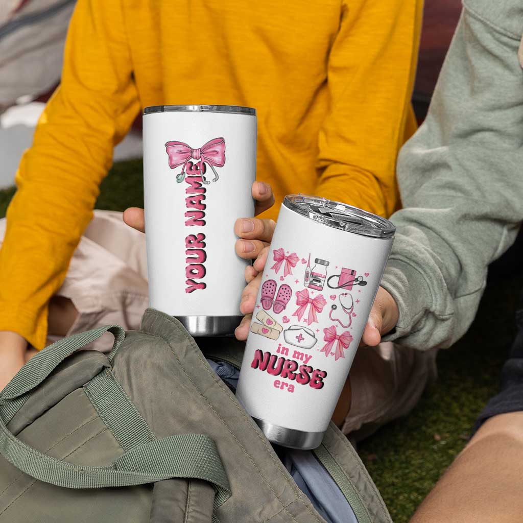 Personalized Nurse Gifts Tumbler Cup Custom Name In My Nurse Era Coquette - Wonder Print Shop