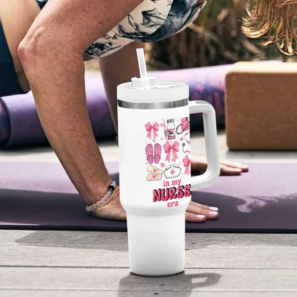 Personalized Nurse Gifts Tumbler With Handle Custom Name In My Nurse Era Coquette - Wonder Print Shop