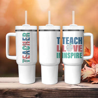 Personalized Teacher Tumbler With Handle Custom Name Teach Love Inspire - Wonder Print Shop
