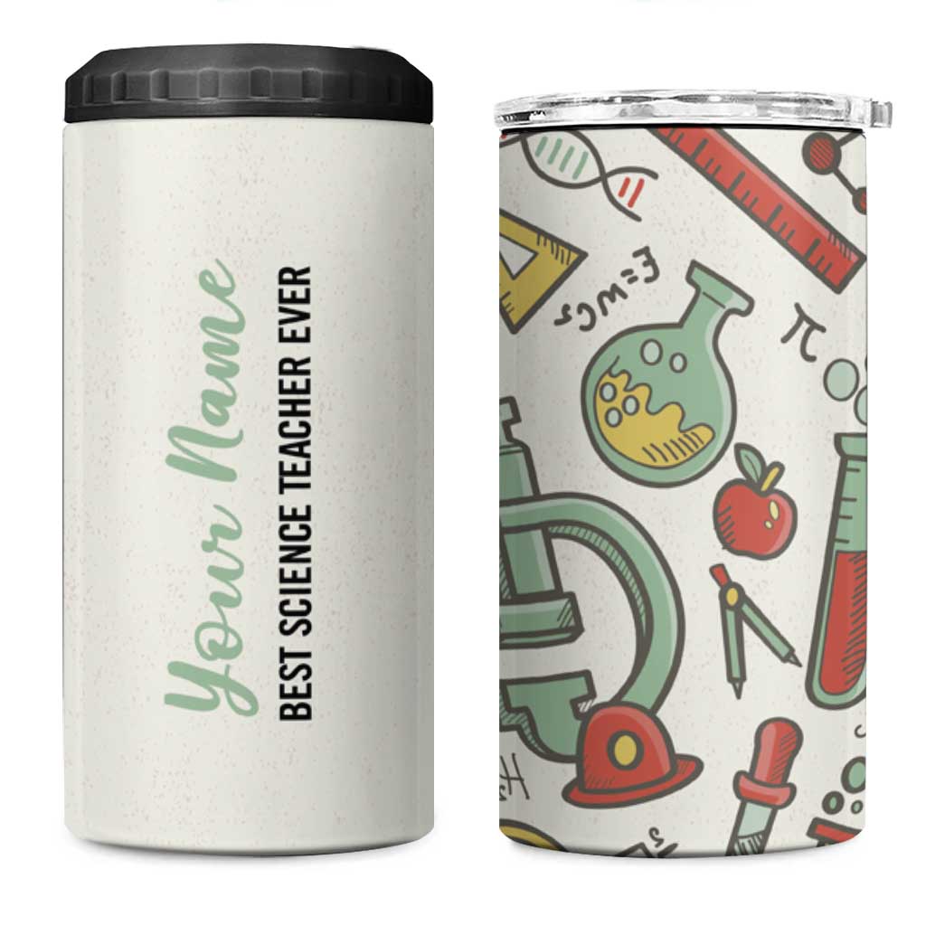 Personalized Science Teacher 4 in 1 Can Cooler Tumbler Custom Name Best Science Teacher Ever - Wonder Print Shop