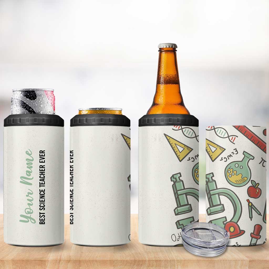 Personalized Science Teacher 4 in 1 Can Cooler Tumbler Custom Name Best Science Teacher Ever - Wonder Print Shop
