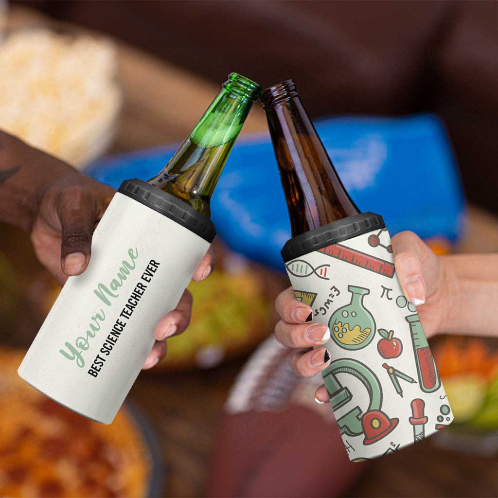 Personalized Science Teacher 4 in 1 Can Cooler Tumbler Custom Name Best Science Teacher Ever - Wonder Print Shop