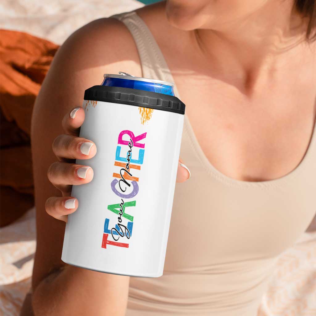 Personalized Teacher 4 in 1 Can Cooler Tumbler Custom Name Rainbow Your Are The Best - Wonder Print Shop