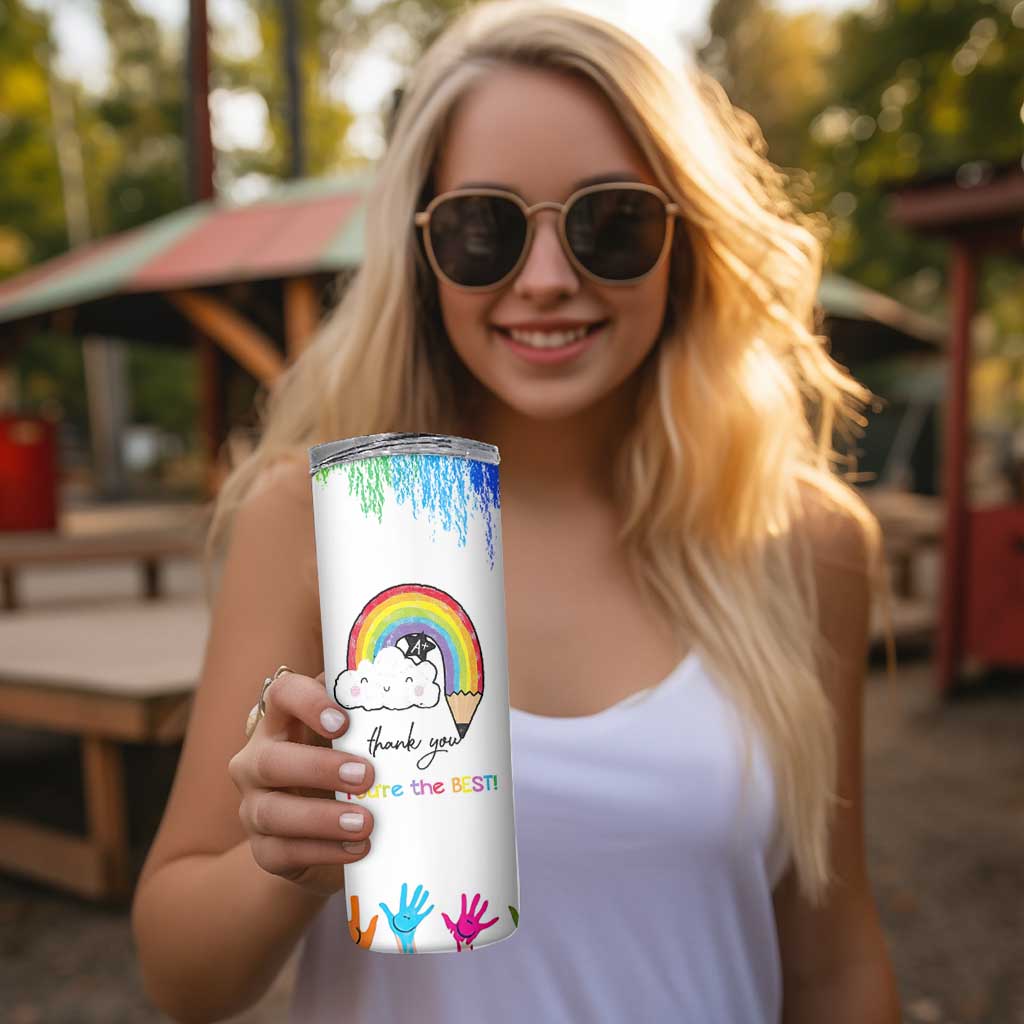 Personalized Teacher Skinny Tumbler Custom Name Rainbow Your Are The Best - Wonder Print Shop