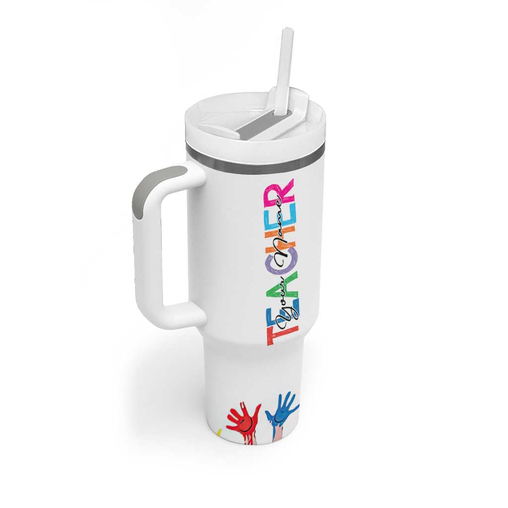 Personalized Teacher Tumbler With Handle Custom Name Rainbow Your Are The Best - Wonder Print Shop