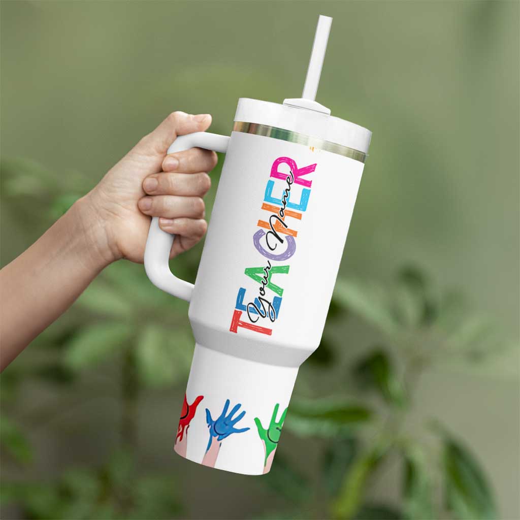 Personalized Teacher Tumbler With Handle Custom Name Rainbow Your Are The Best - Wonder Print Shop