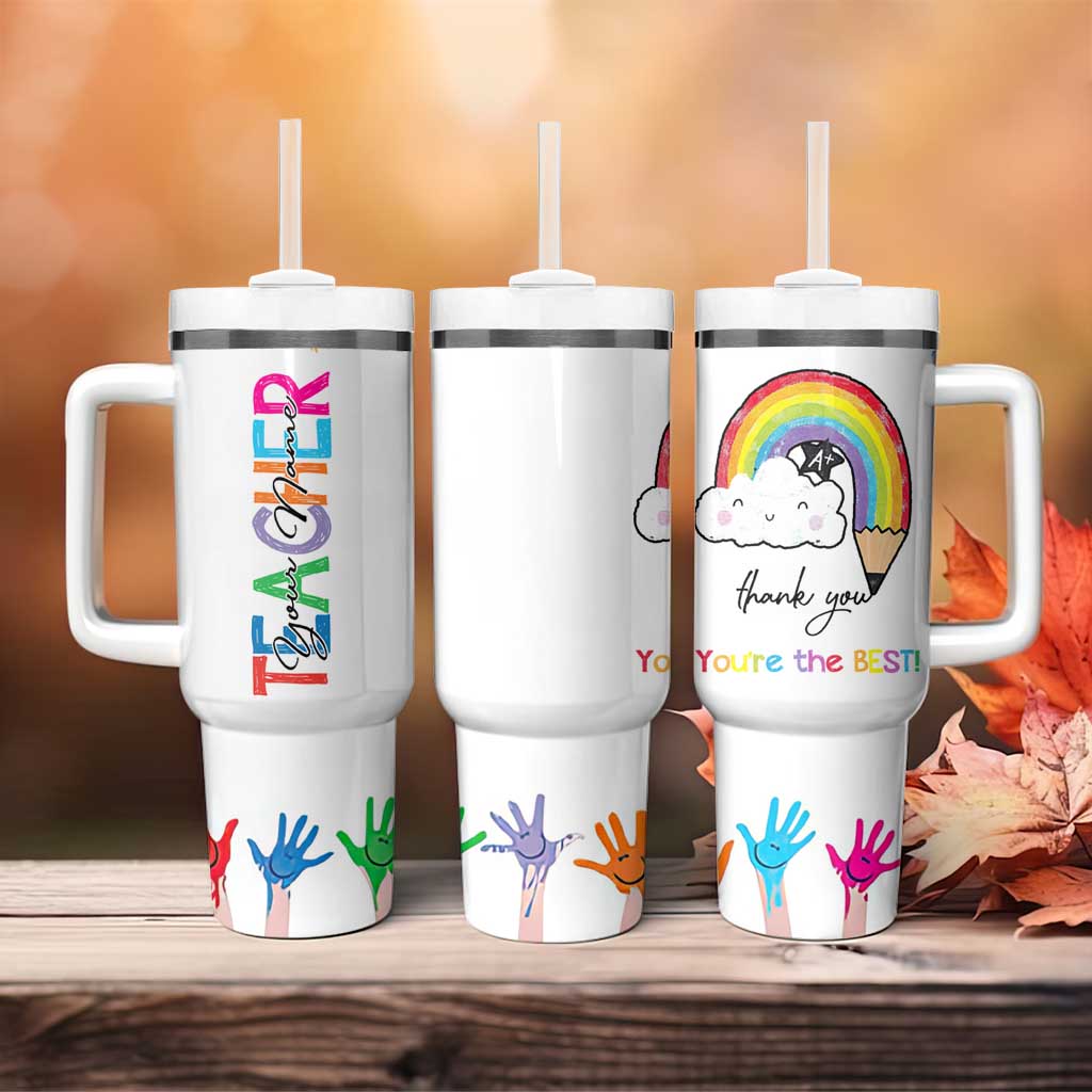 Personalized Teacher Tumbler With Handle Custom Name Rainbow Your Are The Best - Wonder Print Shop