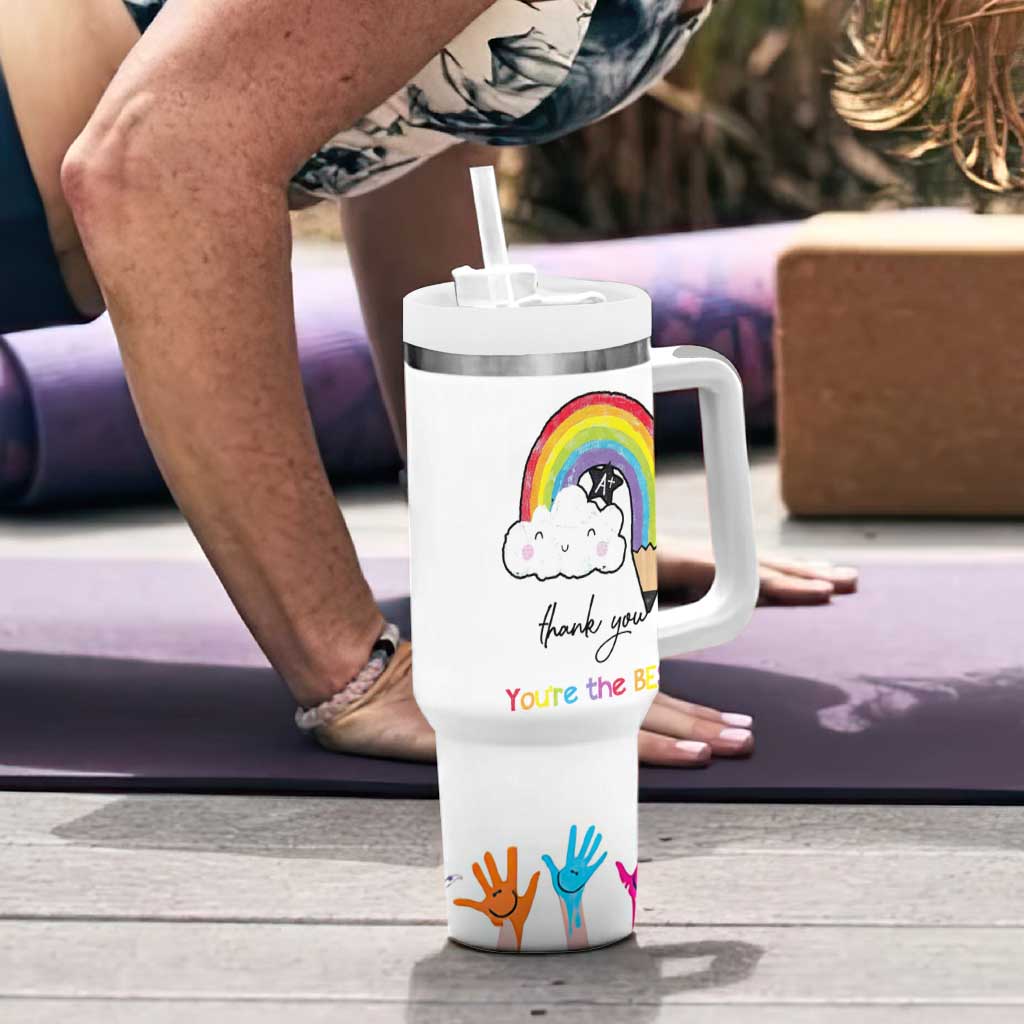 Personalized Teacher Tumbler With Handle Custom Name Rainbow Your Are The Best - Wonder Print Shop