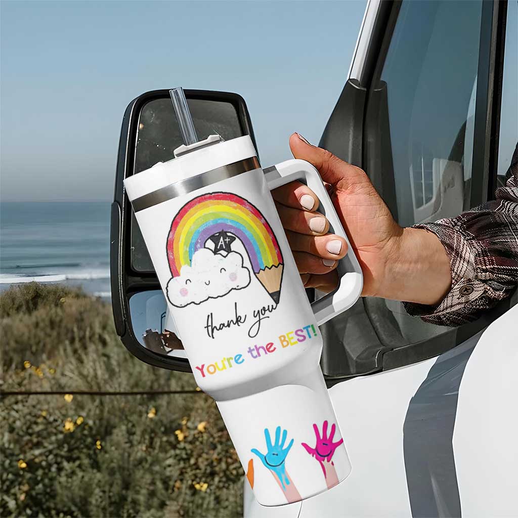 Personalized Teacher Tumbler With Handle Custom Name Rainbow Your Are The Best - Wonder Print Shop