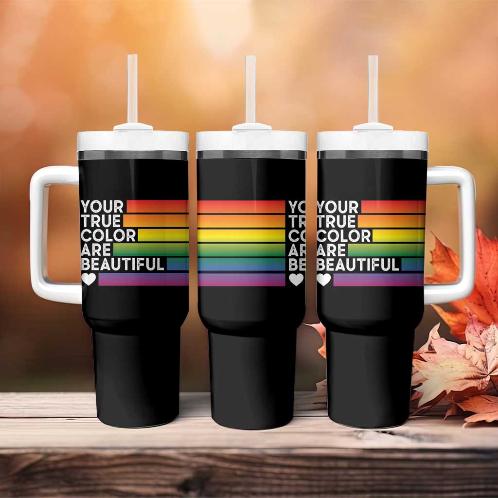 Gift For LGBT Friends Tumbler With Handle Your True Colors Are Beautiful Rainbow - Wonder Print Shop