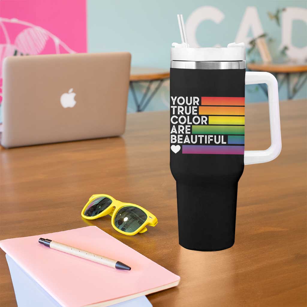 Gift For LGBT Friends Tumbler With Handle Your True Colors Are Beautiful Rainbow - Wonder Print Shop
