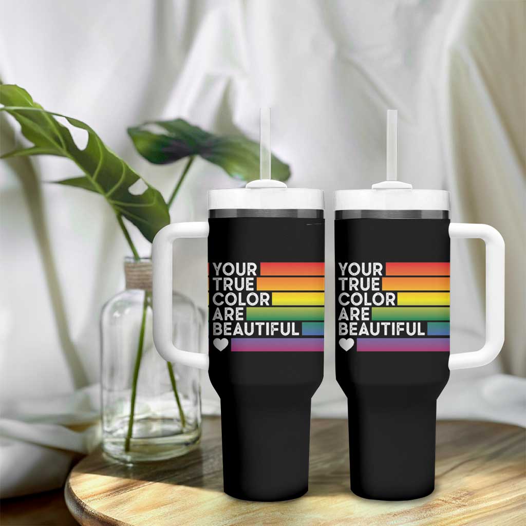 Gift For LGBT Friends Tumbler With Handle Your True Colors Are Beautiful Rainbow - Wonder Print Shop