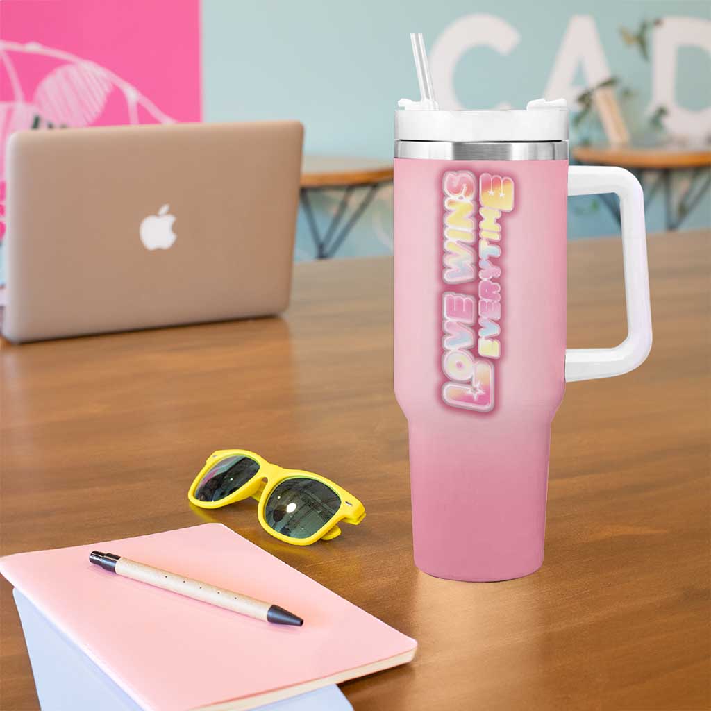 LGBT Pride Tumbler With Handle Love Wins Everytime Rainbow - Wonder Print Shop