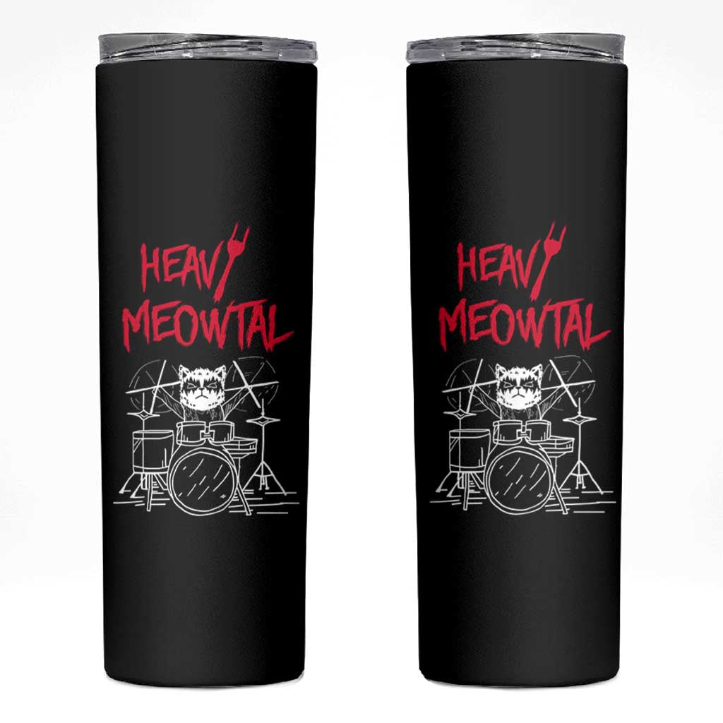 Heavy Metal Skinny Tumbler Cat Drummer Meowtal Rock Drum Band - Wonder Print Shop