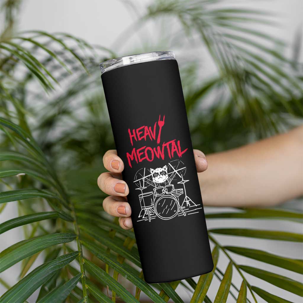 Heavy Metal Skinny Tumbler Cat Drummer Meowtal Rock Drum Band - Wonder Print Shop