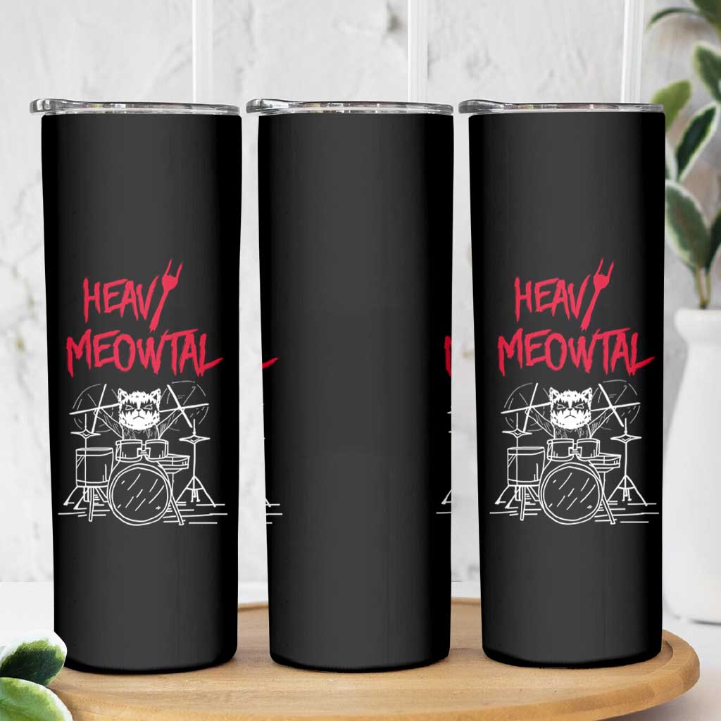 Heavy Metal Skinny Tumbler Cat Drummer Meowtal Rock Drum Band - Wonder Print Shop