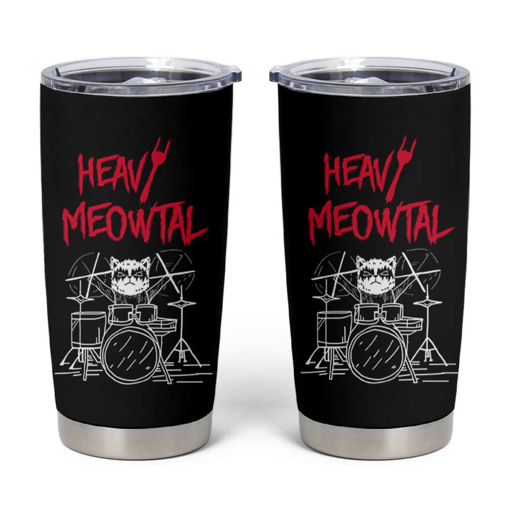 Heavy Metal Tumbler Cup Cat Drummer Meowtal Rock Drum Band - Wonder Print Shop