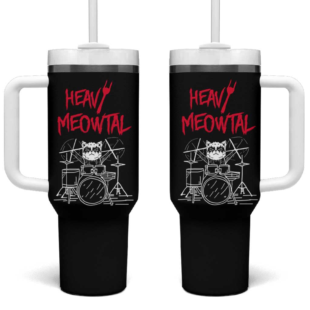 Heavy Metal Tumbler With Handle Cat Drummer Meowtal Rock Drum Band - Wonder Print Shop