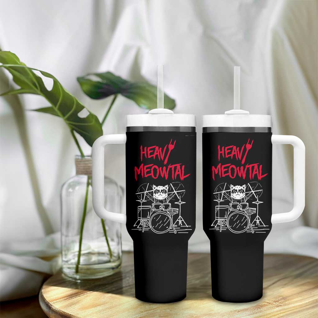 Heavy Metal Tumbler With Handle Cat Drummer Meowtal Rock Drum Band - Wonder Print Shop